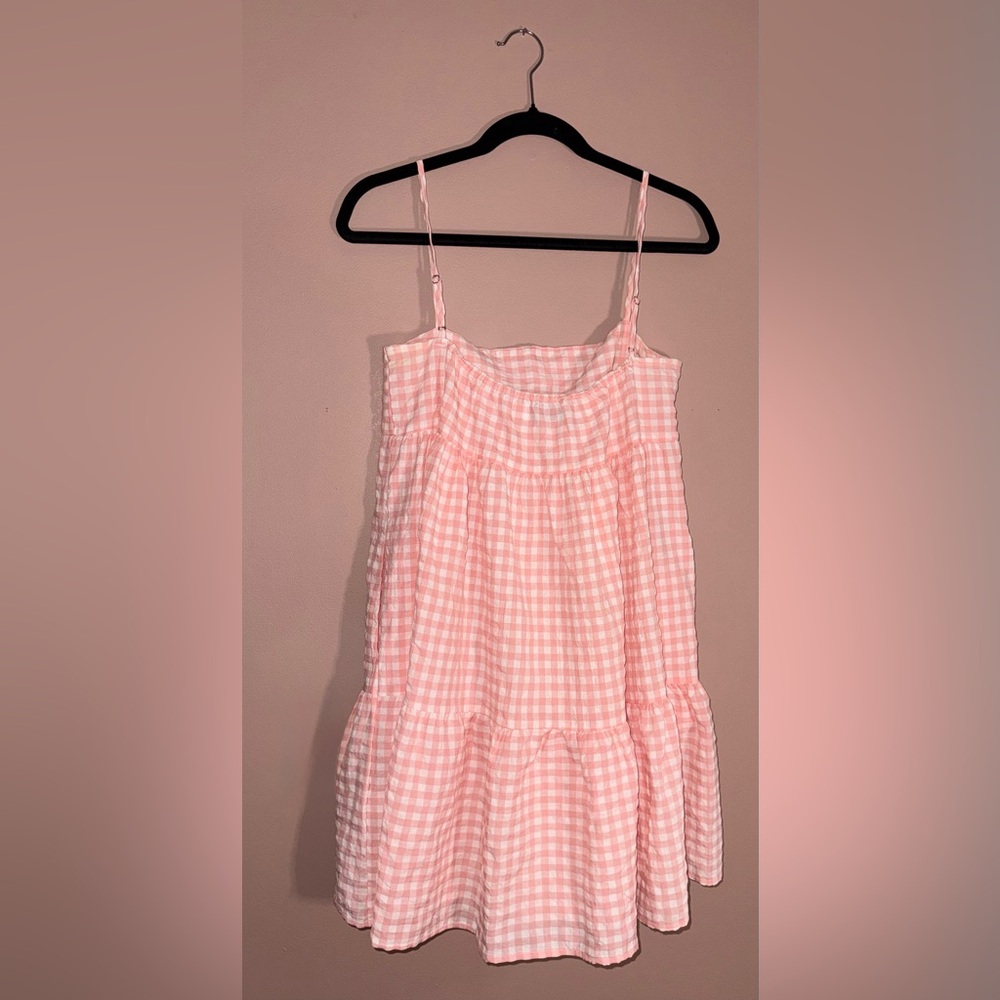 PETAL + PUP Gingham Tiered Mini Dress in Pink and White Size 4 - Picture 3 of 4